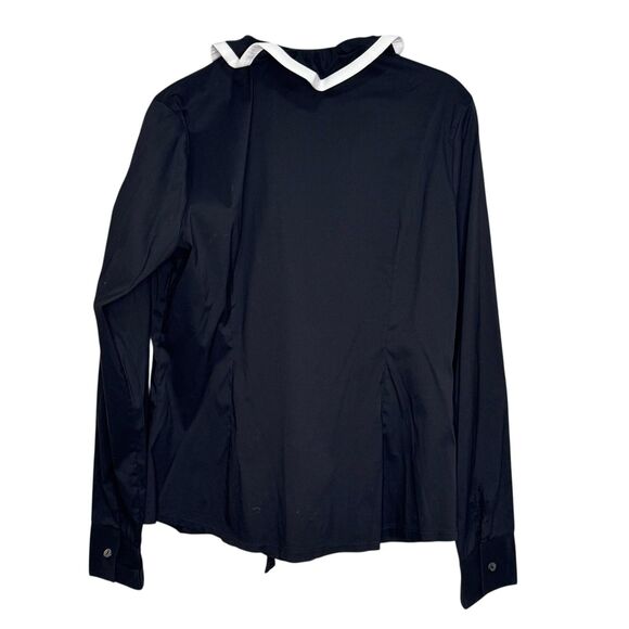 Rayure Paris Shirt Womens 44 Black White Ruffle Front Button Top Made France - Picture 2 of 8